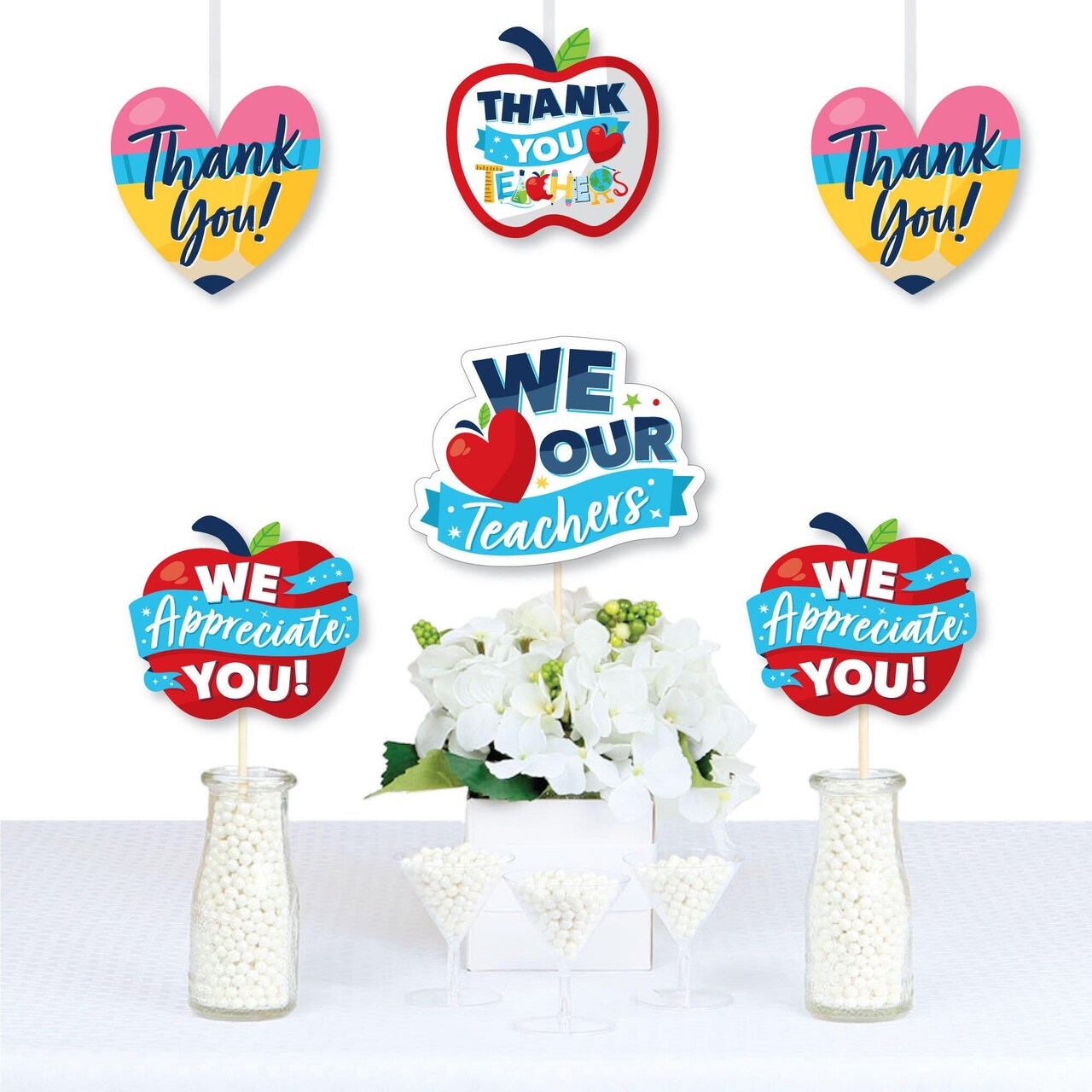 Big Dot of Happiness Thank You Teachers - Apple and Pencil Decorations DIY Teacher Appreciation Essentials - Set of 20